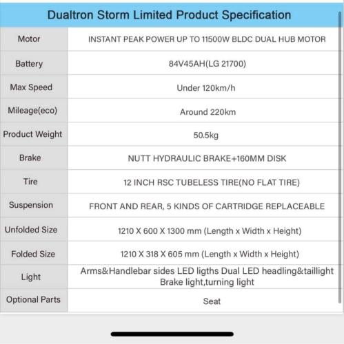 Dualtron Storm Electric Scooter Specs